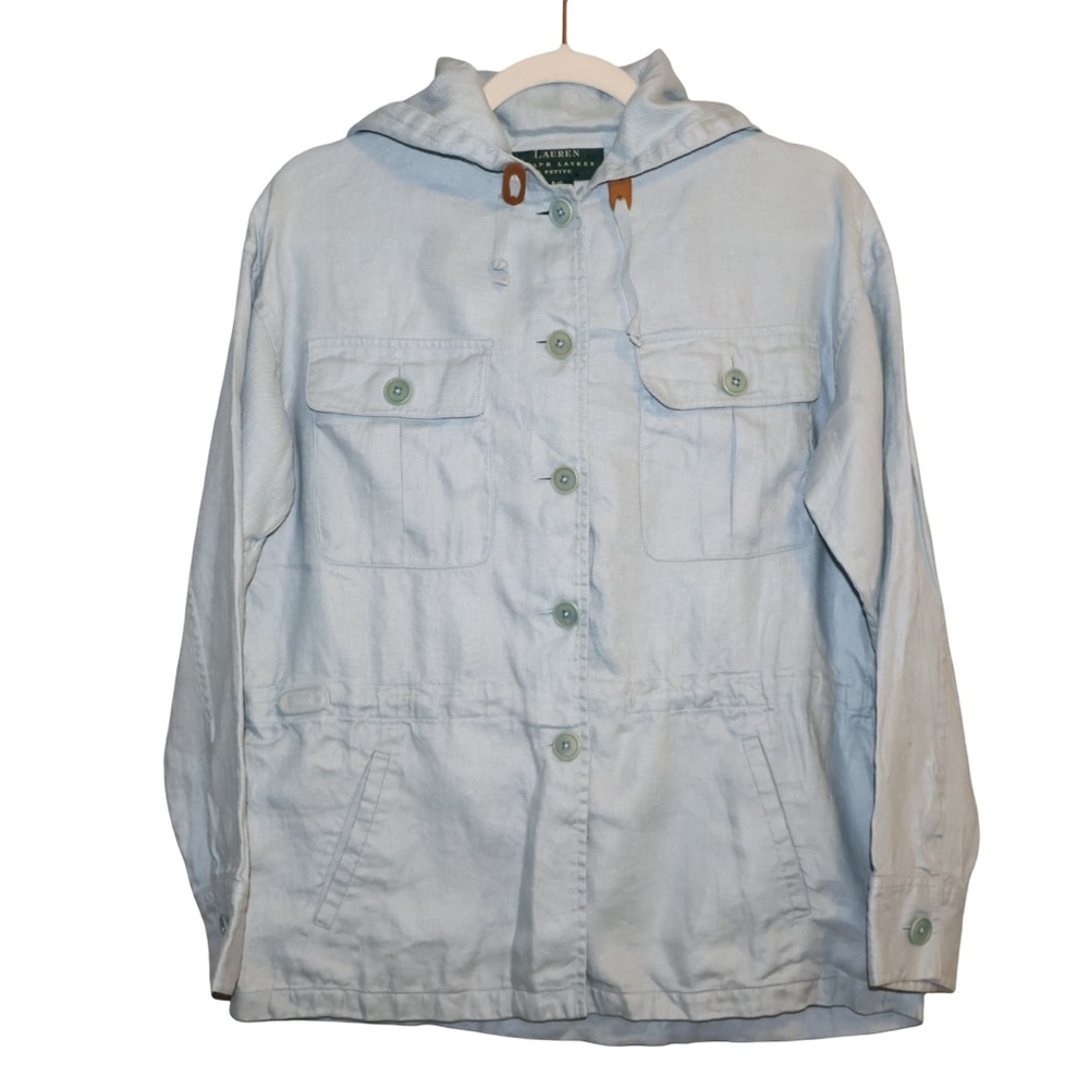 Lauren Ralph Lauren linen utility light blue jacket. Petite‎ size small.